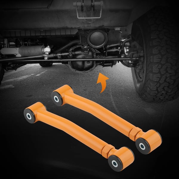 Justerbar kontrolarmsæt, robust konstruktion, forbedret affjedringsgeometri, kompatibel med Jeep-modeller.