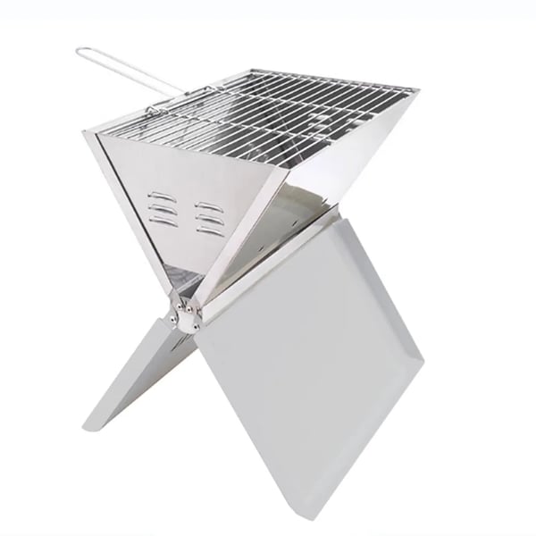 Käytettävä BBQ-grilli, 410 ruostumatonta terästä, hiilimuoto, taitettu koko 36,5x25,5x4,5 cm, sopii 3-5 hengelle, grilliritilän koko 36x24 cm