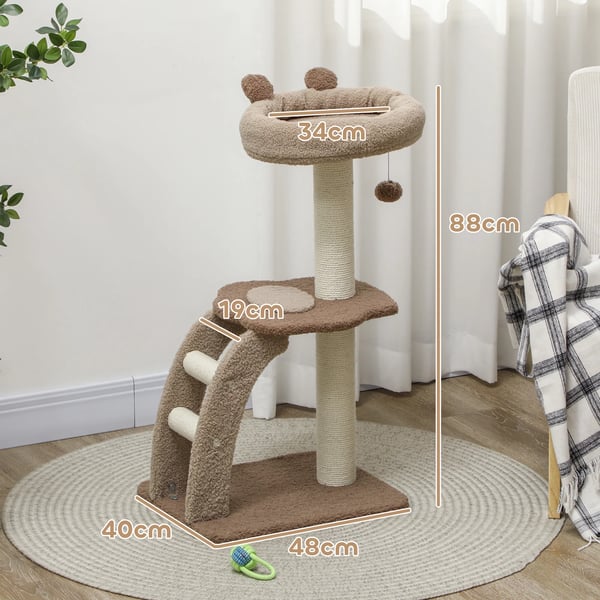 Kattetræ, Træspåner, 88 cm Højde, Tre-Niveau Design, Platform 37 cm x 37 cm, Anbefalet til Katte Op til 5 kg