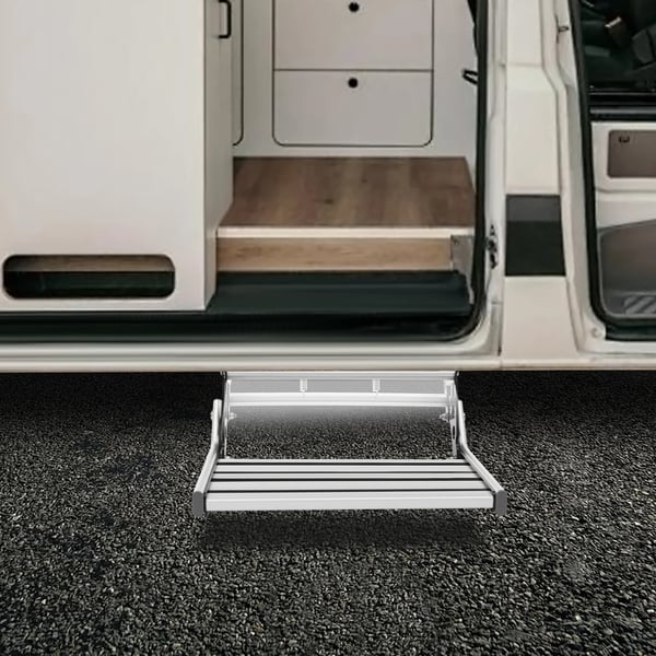 Foldbar RV-trin, Holdbart Aluminium, Indbygget LED-lys,Foldbar RV-trin
