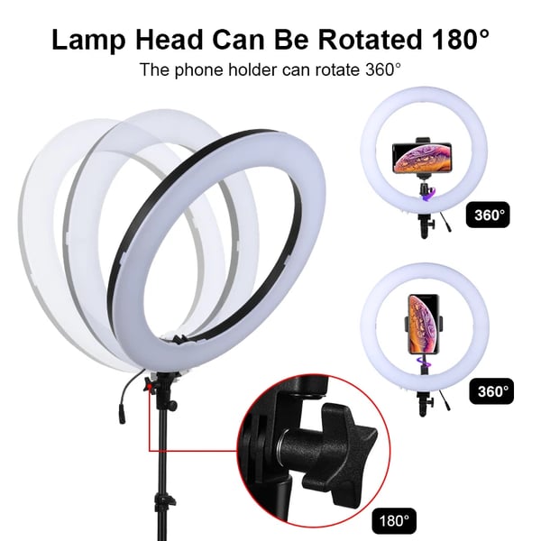 Ring Light, Justerbart Stativ, Bi-Farvet Temperatur,18 tommer Ring Lys