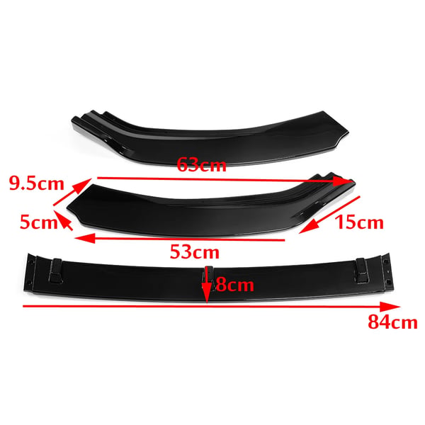 Front Bumper Lip Spoiler, Material af høj kvalitet, Direkte pasform design,Glansfuld Sort