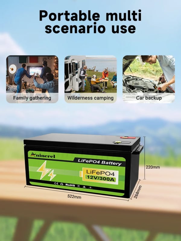 LiFePO4-batteri, 12,8V, 300Ah kapacitet,12V 300AH