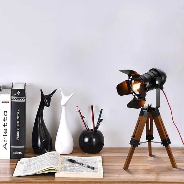 Tripod Gulvlampe, Justerbar Højde, 360° Rotation,sort