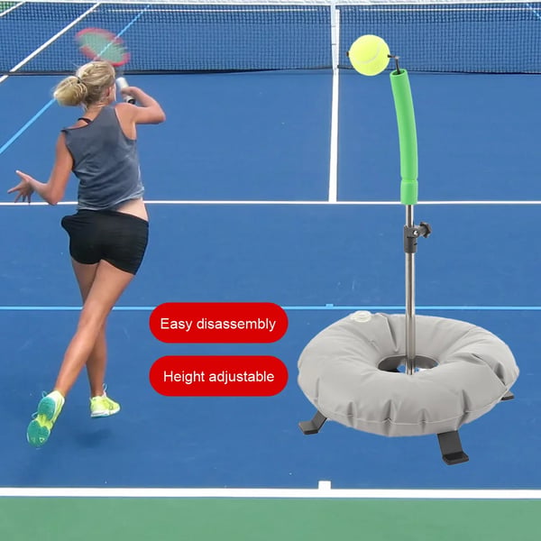 Tennis Træningshjælp, Rustfrit Stål og PVC, Højdejusterbar, Egnet til Alle Aldre, Selvtræning til Forhånd og Baghånd, Indendørs og Udendørs Brug