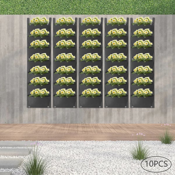 Plantevækstposer, 10-pak, 7 lommer hver, holdbart filtstof, pladsbesparende design, 28 x 100 cm