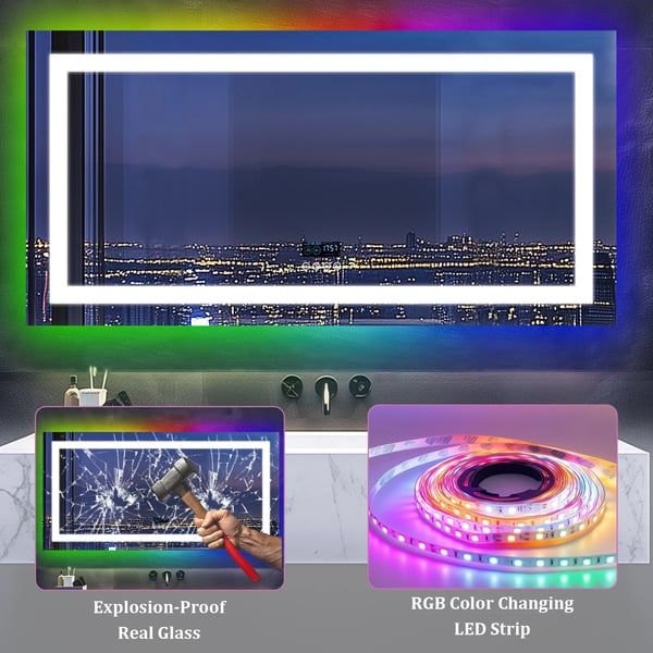 LED Badeværelsesspejl, Berøringssensor, RGB Baggrundsbelysning,RGB