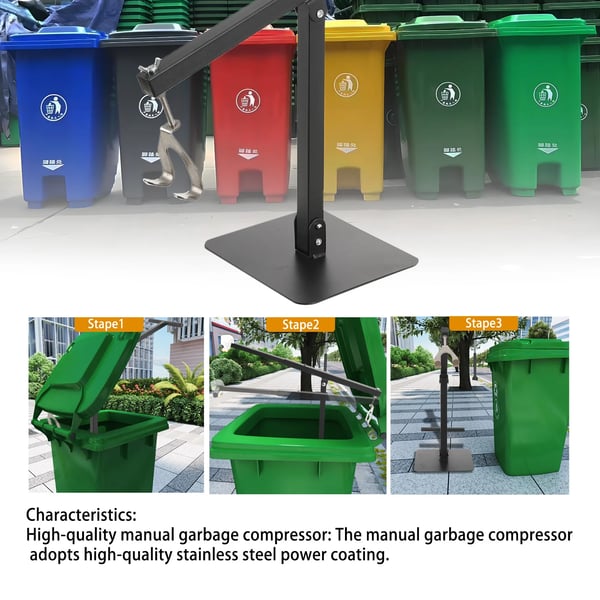 Skräpkorgskompressor, beröringsfri drift, kompakt design, hållbart material