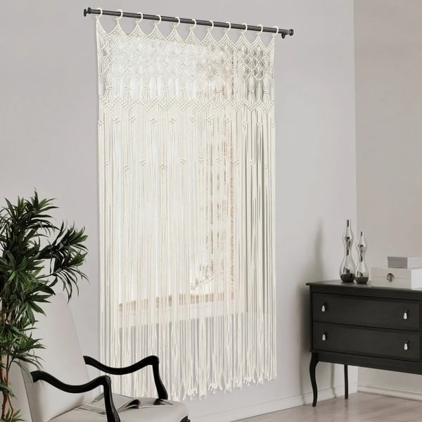 Makramee Gardin, Boheme Stil, Åndbar Design,HVID