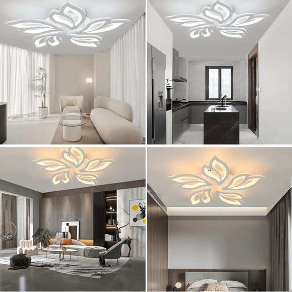 Loftlampe, Blomsterdesign, Fjernbetjening og APP Kontrol,ændrebar, 60x60x9.5cm, HVID