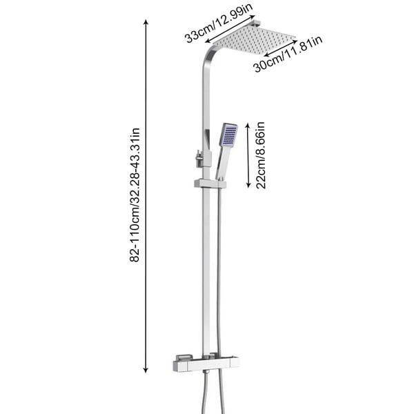 Termostatisk brusesystem, messing og rustfrit stål, 8 tommer brusehoved, justerbar højde på 30 tommer, universel kompatibilitet, nem installation