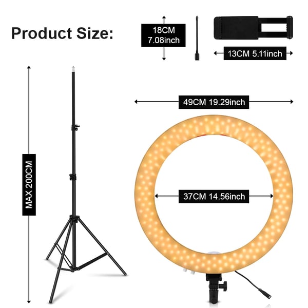 Ring Light, Justerbart Stativ, Bi-Farvet Temperatur,18 tommer Ring Lys