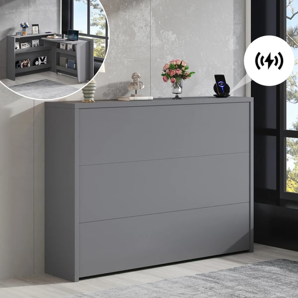Foldbart Skrivebord, Trådløs Oplader, Anti-Tilt Design,Grå
