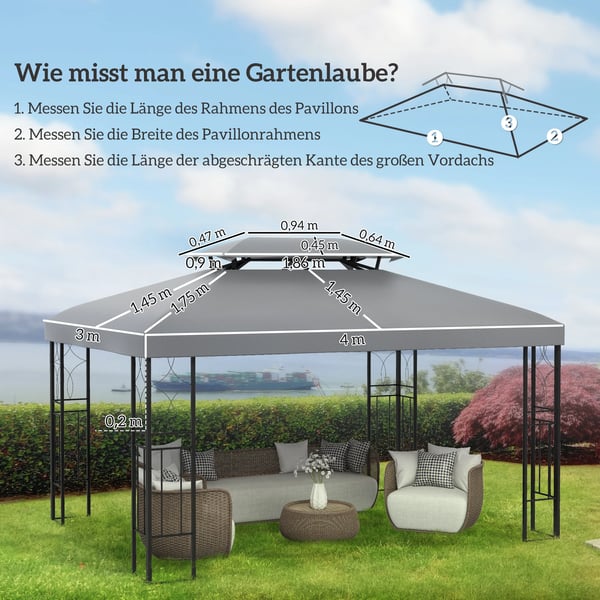 Havepavillon Tag Overdækning, Polyethylen Materiale, 3m x 4m Dimensioner, Kompatibel med Standard Strukturer, UV Beskyttet, Lys Grå Farve