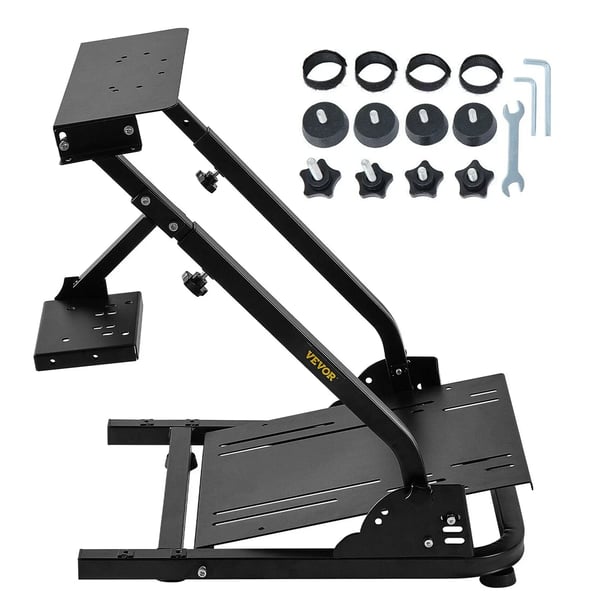 Gaming Wheel Stand, Justerbar Højde 27"-31.5", Holdbart Kulstofstål, Sammenklappelig & Kompakt Design