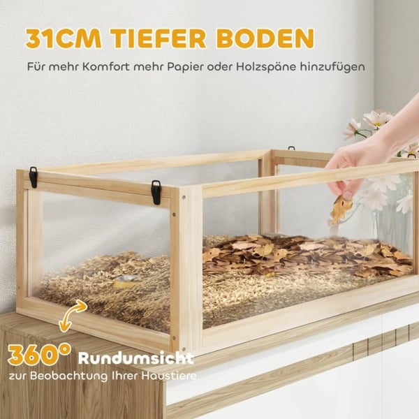 Hamsterbur, 3-våningsdesign, 80x50x76 cm, naturträstruktur, inklusive tillbehör, enkel åtkomst för rengöring