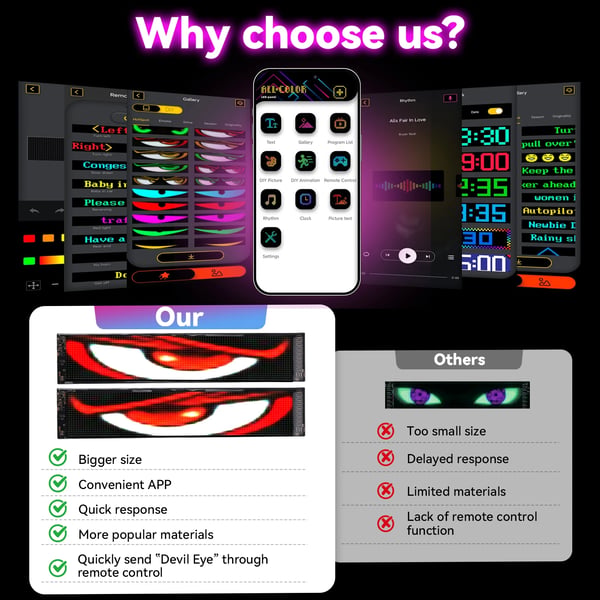 LED-display, programmerbar rullande text, Bluetooth-styrd,svart