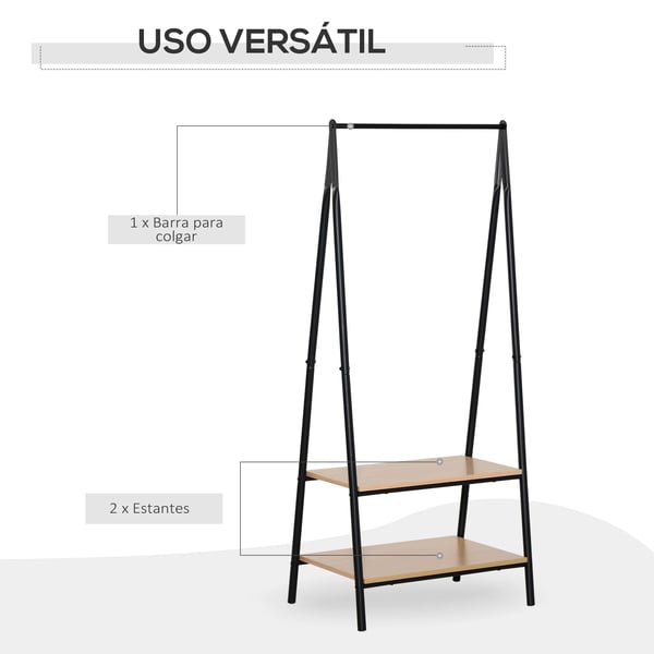 Tøjstativ, Robust Metalramme, Flere Opbevaringshylder,64x42.5x149 cm, Sort