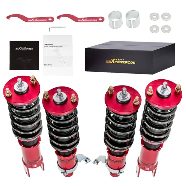 Coilovers, Justerbar højde 1-3 tommer, Længde 65 cm, Bredde 53 cm, Højde 23 cm, Vægt 21 kg