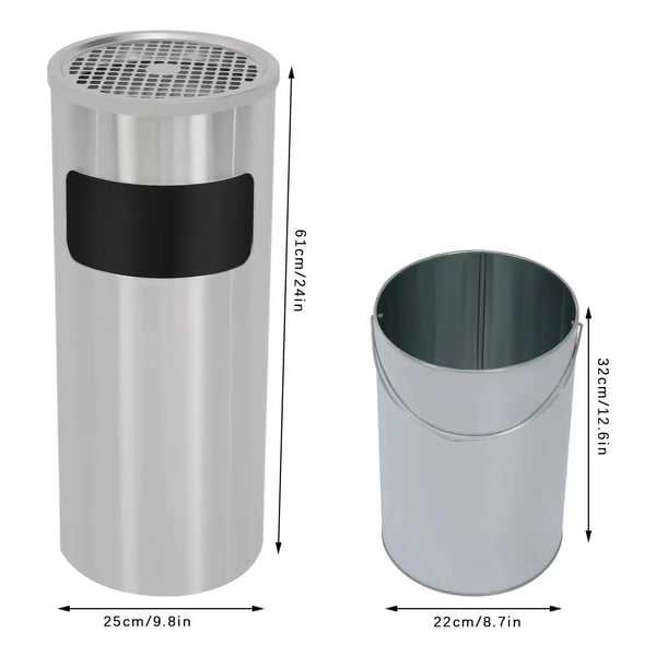 Utomhus Askfat, Rostfritt Stål, 30L Kapacitet,Silver