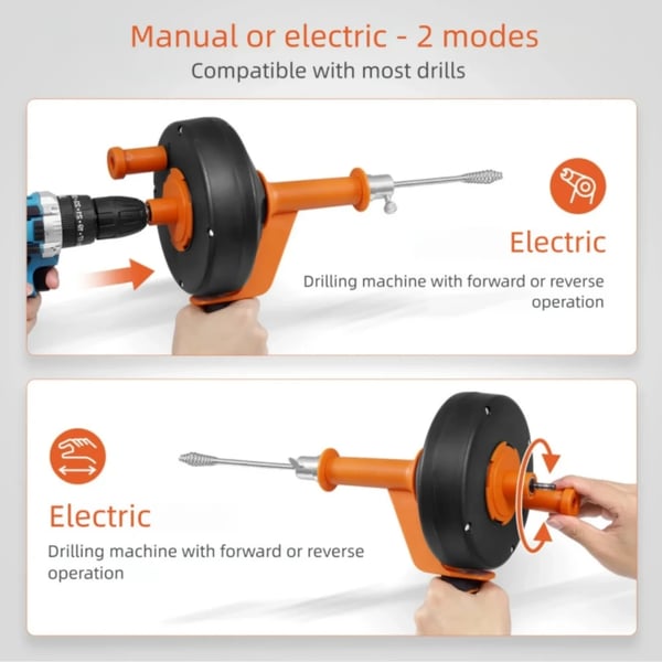 Avloppsrensningsmaskin, Manuell och Elektrisk Drift, Miljövänlig Design,Orange