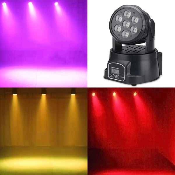 LED Vaskelys, 7x12W, RGBW, 12/16 DMX Kanaler, AC Strømkilde, Luminous Flux 2000-82000