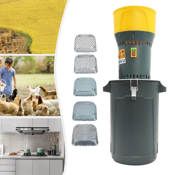 Elektrisk kornmølle, 1000W effekt, 25L cylindervolumen, 19000 o/min nominelt hastighed, EU-standard stik, dimensioner 25,5 x 25,5 x 84,5 cm