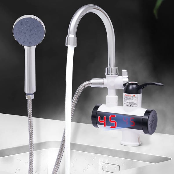 Elektrisk Vandvarmer Vandhane, LED Temperaturdisplay, Håndsprøjte,220V, Sort