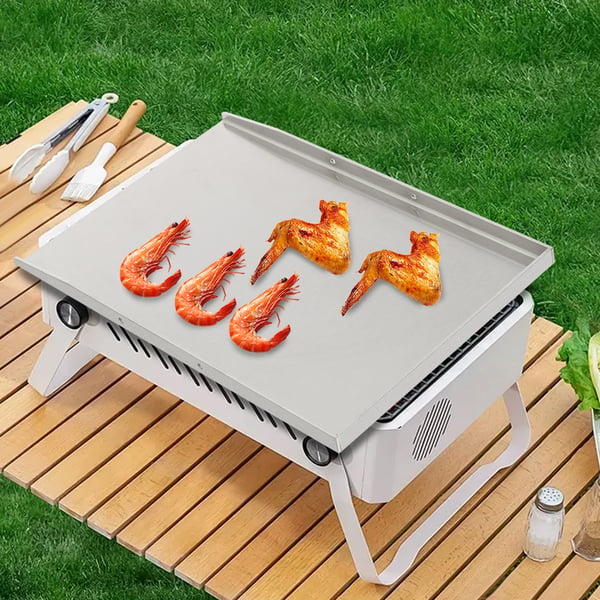 Rustfrit Stål Grillplade, 49 cm x 32,5 cm Størrelse, Tåler Opvaskemaskine,Sølv