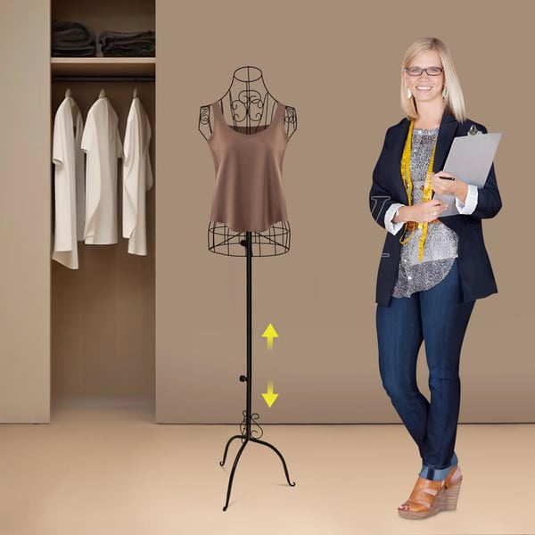 Mannequin Kjoleform, Justerbar Højde 140-160 cm, Jernkonstruktion, Skulderbredde 32 cm, Halsomkreds 10,5 cm, Taljemål 19 cm
