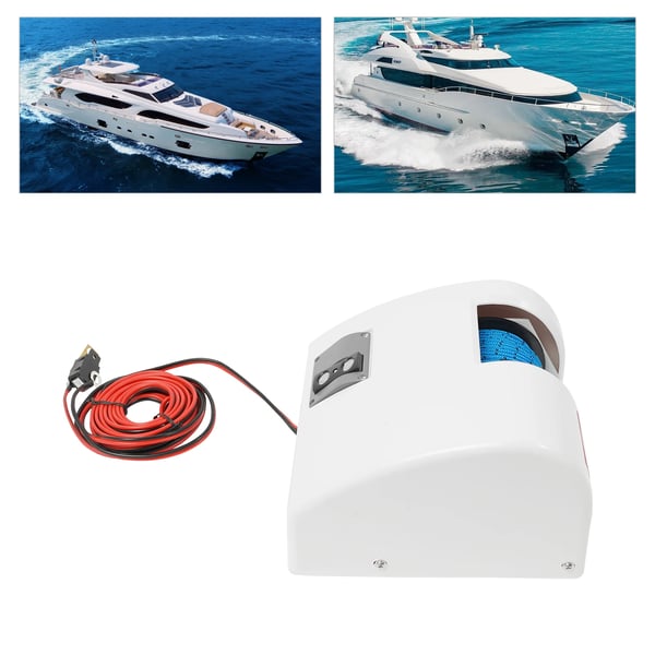 Elektrisk Ankerwinder, 12V Fjernbetjening, Vandtæt Design,hvid
