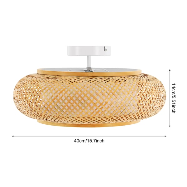 Bambus Loftlampe, 220V, E27 Pære Kompatibel, Op- og Nedbelysning, Håndvævet, Rattan Gul