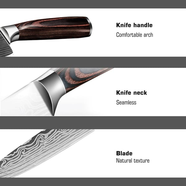 Køkken Kokkekniv Sæt, Højkulstof Rustfrit Stål Blade, Ergonomisk Designede Pakkatræ Håndtag, Multifunktionel Brug