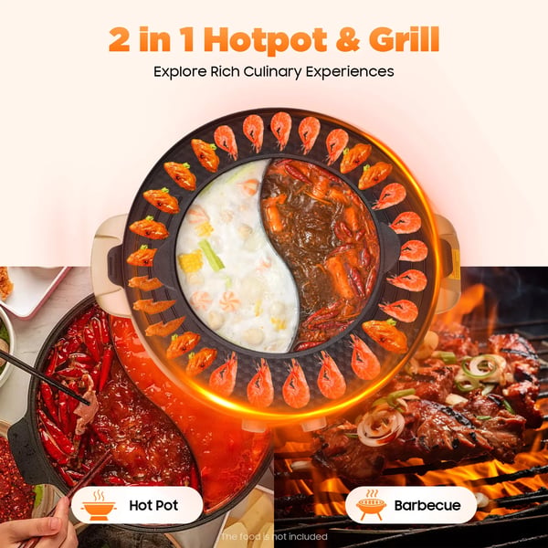 Elektrisk hot pot, 2200W effekt, dimensioner 52x18,5 cm, non-stick overflade, uafhængig temperaturkontrol