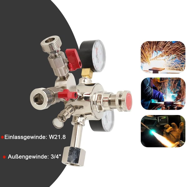 Kuldioxidgasmåler, trykregulator 3 Bar, dobbeltudgangssystem