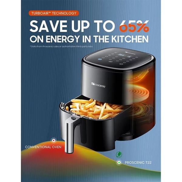 Smart Air Fryer, 5L Kapacitet, Touchscreen Kontrol,EU, T22 Air Fryer Sort
