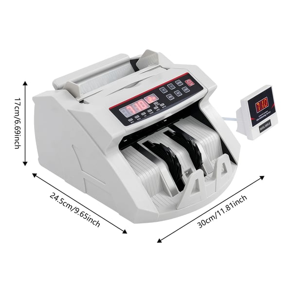 Sedelräknare, hållbar ABS, räknehastighet ≥ 900 st/min, UV- och MG-detektering, kompakt design, kompatibilitet med flera valutor