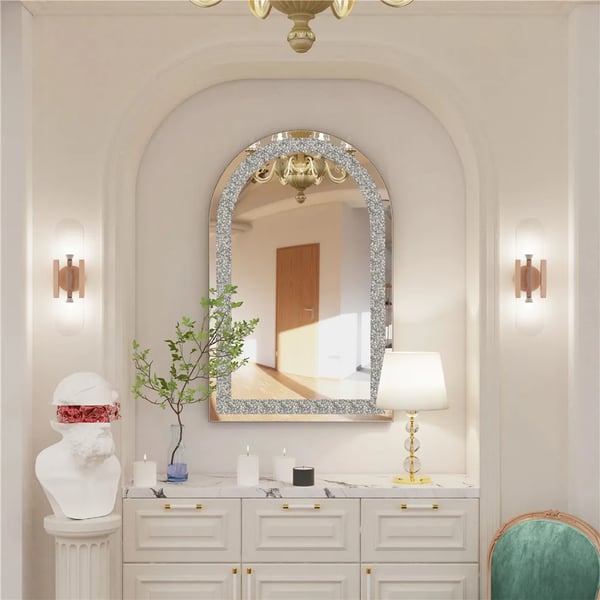 Væg Spejl, Elegant Design, Funklende Facetter,Sølv