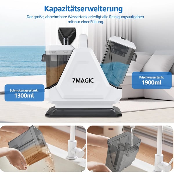 Tæppe- og Polstringsrenser, Kraftig Sug, Dobbelt Vandtankdesign,HVID, EU
