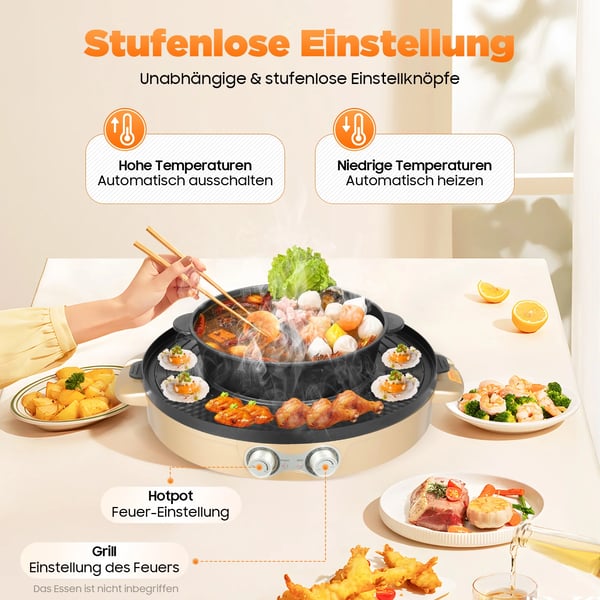 Elektrisk hot pot, 2200W effekt, dimensioner 52x18,5 cm, non-stick overflade, uafhængig temperaturkontrol