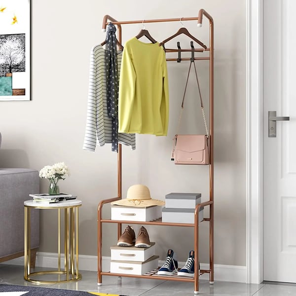 Garderobe, Holdbart Metal Design, Dobbelt Lagerrum,Brun