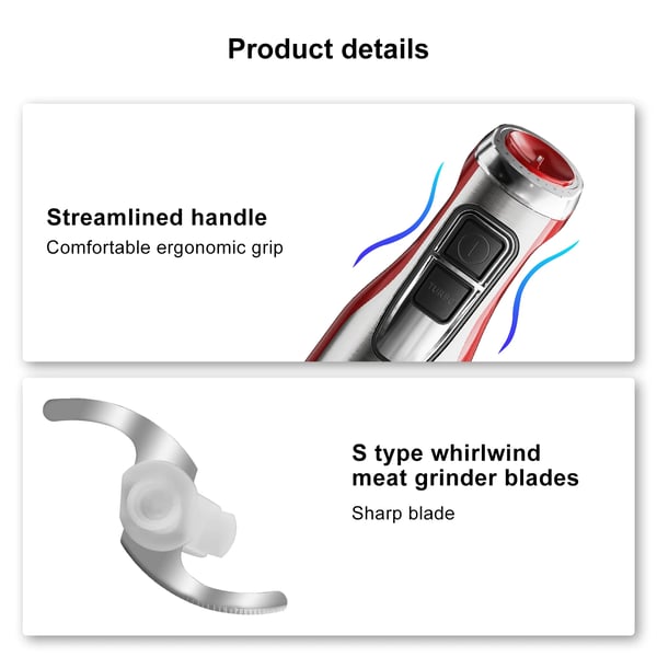 Håndblender, Multifunktionel, Kraftfuld Motor,HB1200 RØD, EU Stik, 4 i 1