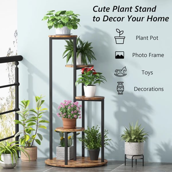 Plantebord, 4-niveau design, pladsbesparende hjørneshelf,Rustik Brun