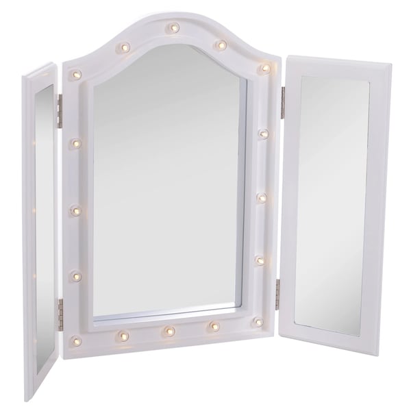 Sminkspegel, LED-belysning, Fällbar design,Vit