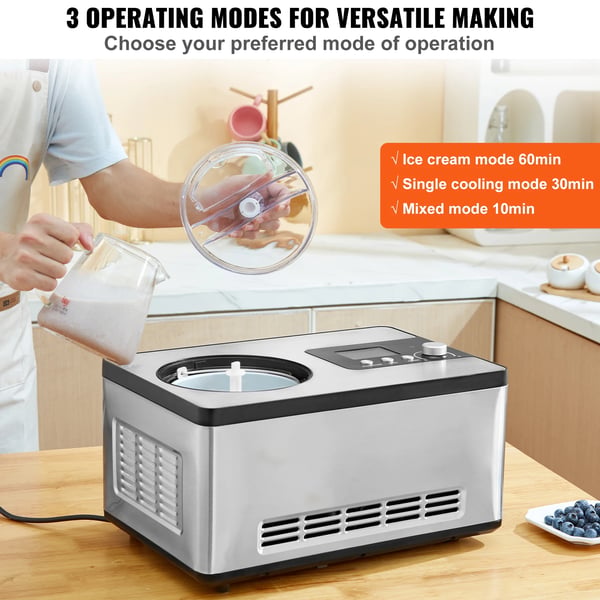 Ismaskine, 2 kvart kapacitet, 180 watt strøm, AC 120V, ≤ 60 dB(A) støj, CE-certificeret