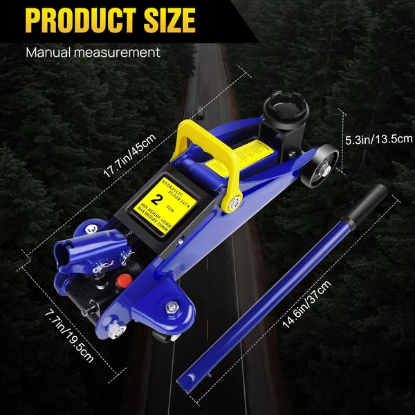 Hydraulisk Trolley Jack, Løftekapacitet 2000 kg, Minimumshøjde 135 mm, Maksimalhøjde 320 mm, Dimensioner 450 mm x 195 mm, Produktvægt 9,5 kg