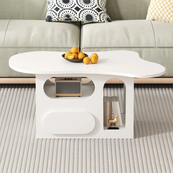 Cafébord, Moderne Design, Funktionel Opbevaring,Hvid