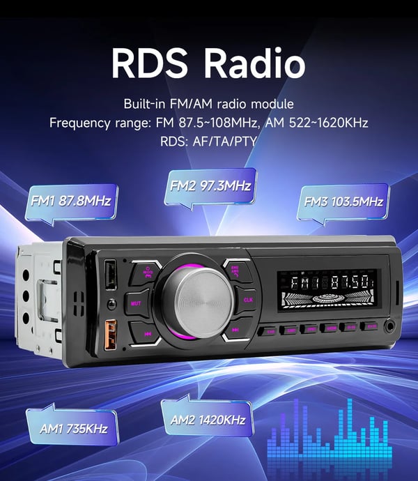 Bilradio, Bluetooth 5.0, Dobbelt USB-porte,MP3-afspiller