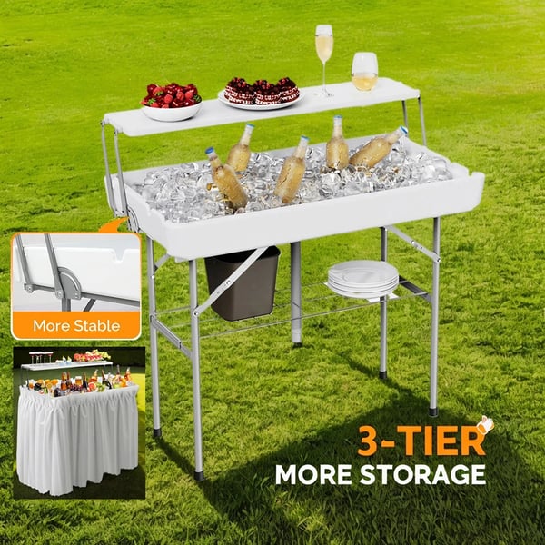 Foldbart bord, ekstra opbevaringshylde, indbygget drænsystem,HVID, 103x56x82(100)cm