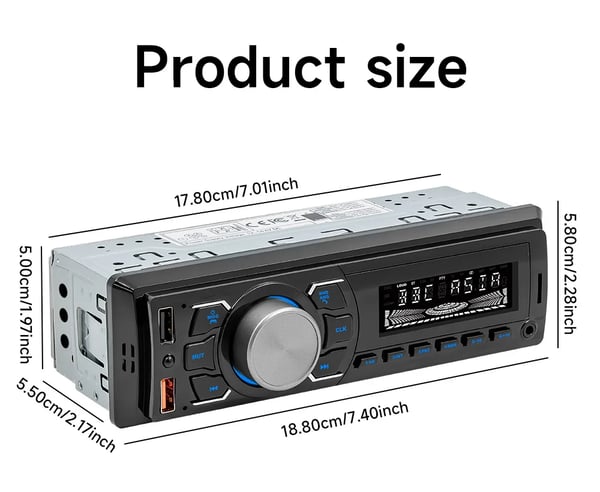 Bilradio, Bluetooth 5.0, Dobbelt USB-porte,MP3-afspiller